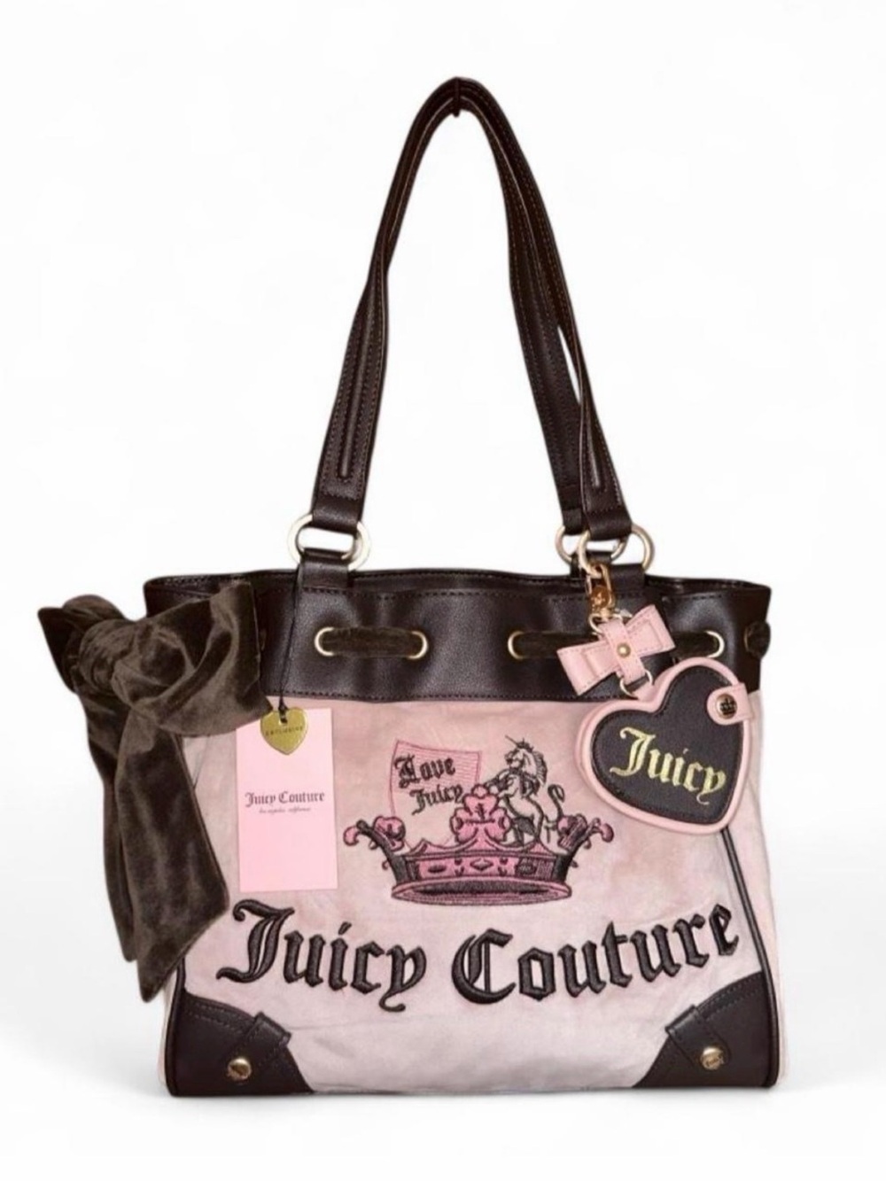 Juicy Couture Juicy Crown Tote Daydreamer Y2K, Dusty Blush With Bow & Charm